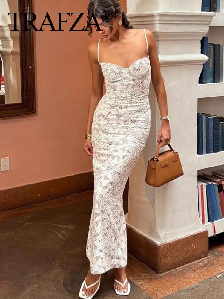 TRAFZA 2025 Women’s Party Sexy Suspender Midi Dress