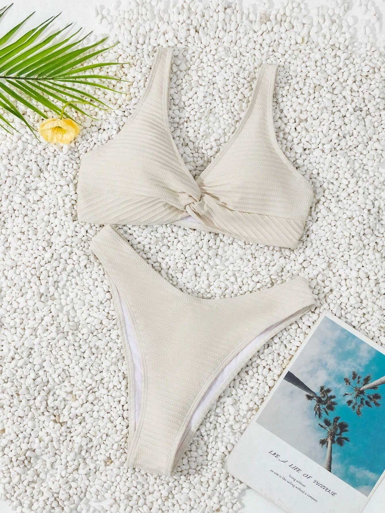 Swim Basics Summer Beach Ladies' Solid Color Twist Front Bikini Set