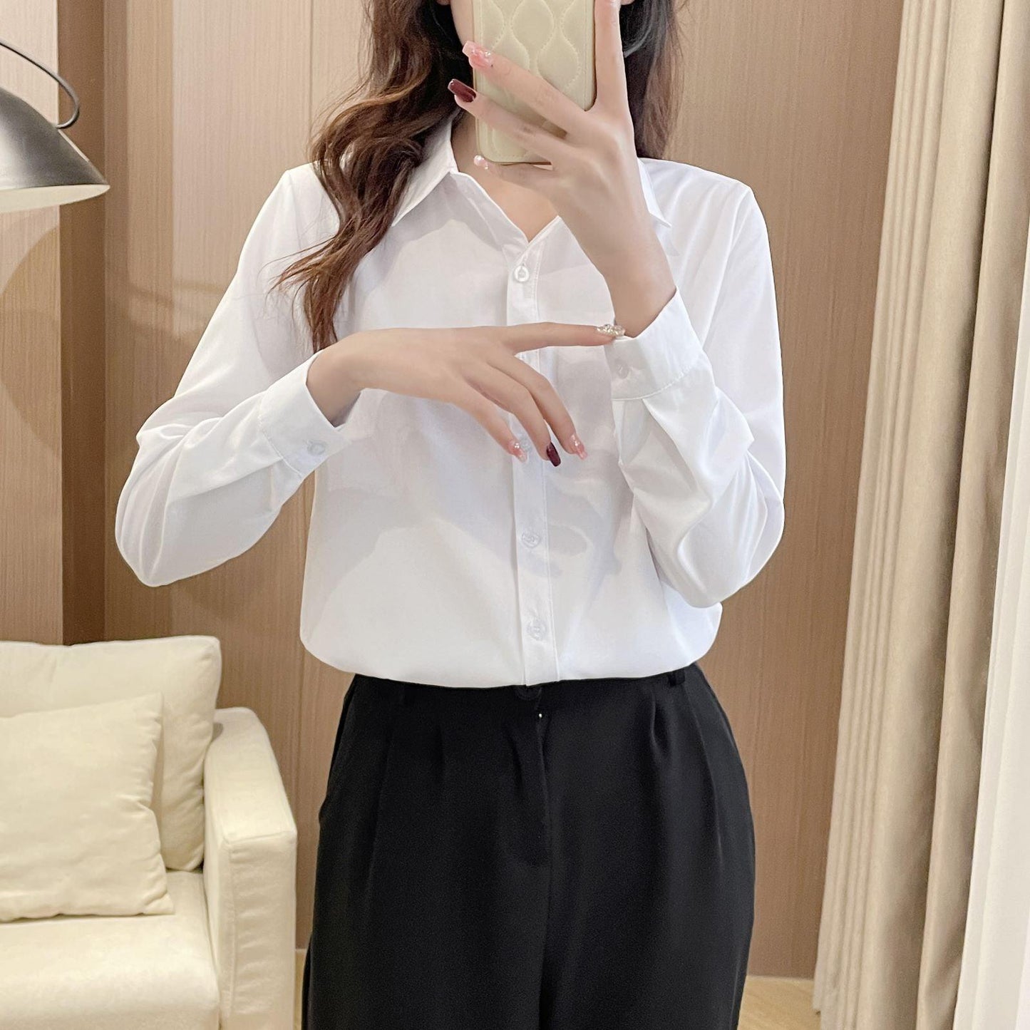 New shirt female long sleeve shirt blouse female version slim solid color