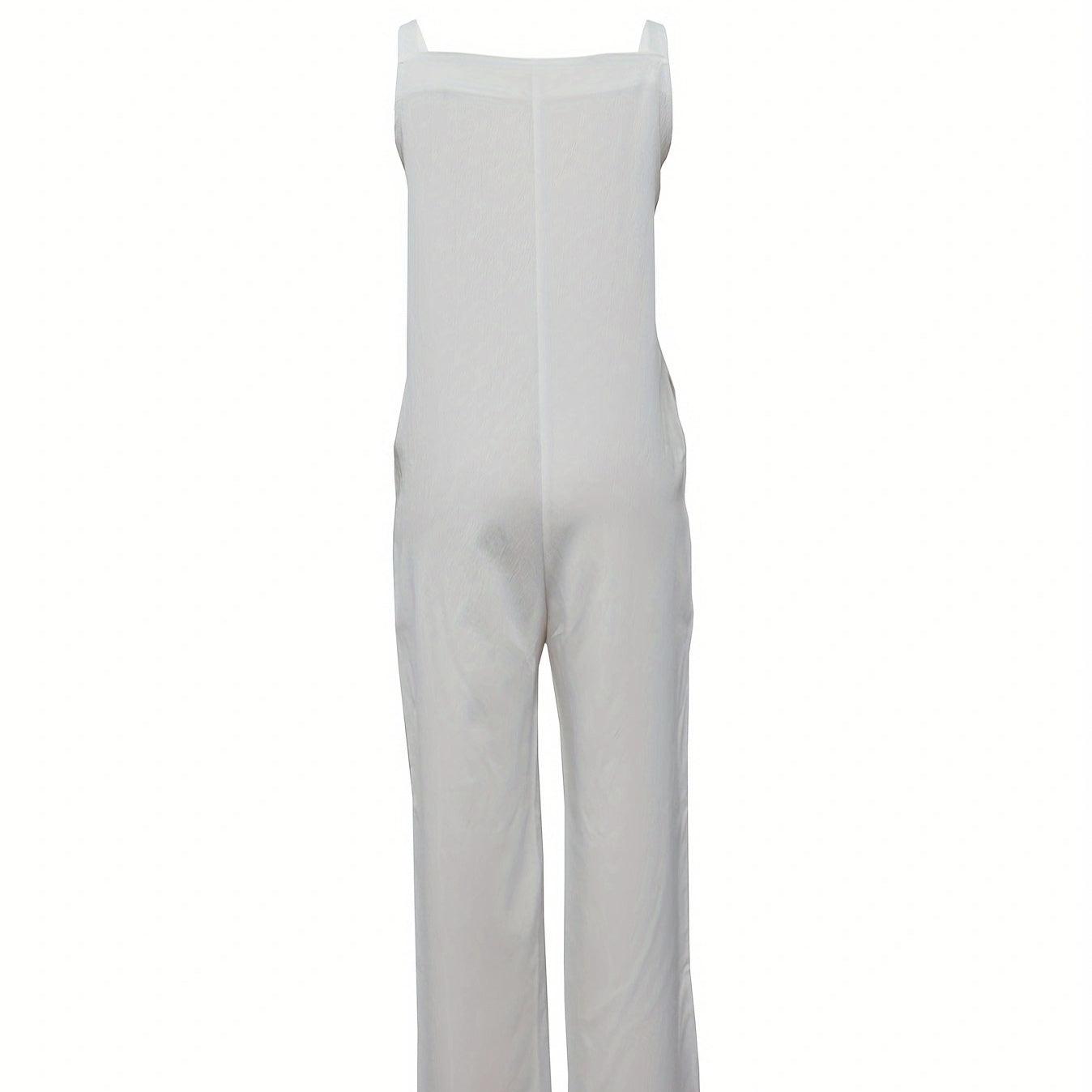 Casual Feather Print, Sleeveless Bib, Vacation Lazy Jumpsuit, Jumpsuit
