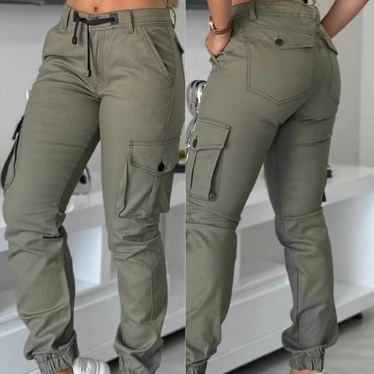 Fashion Work Clothes Multi-pocket Army Green Ankle-tied Casual Slim Trousers