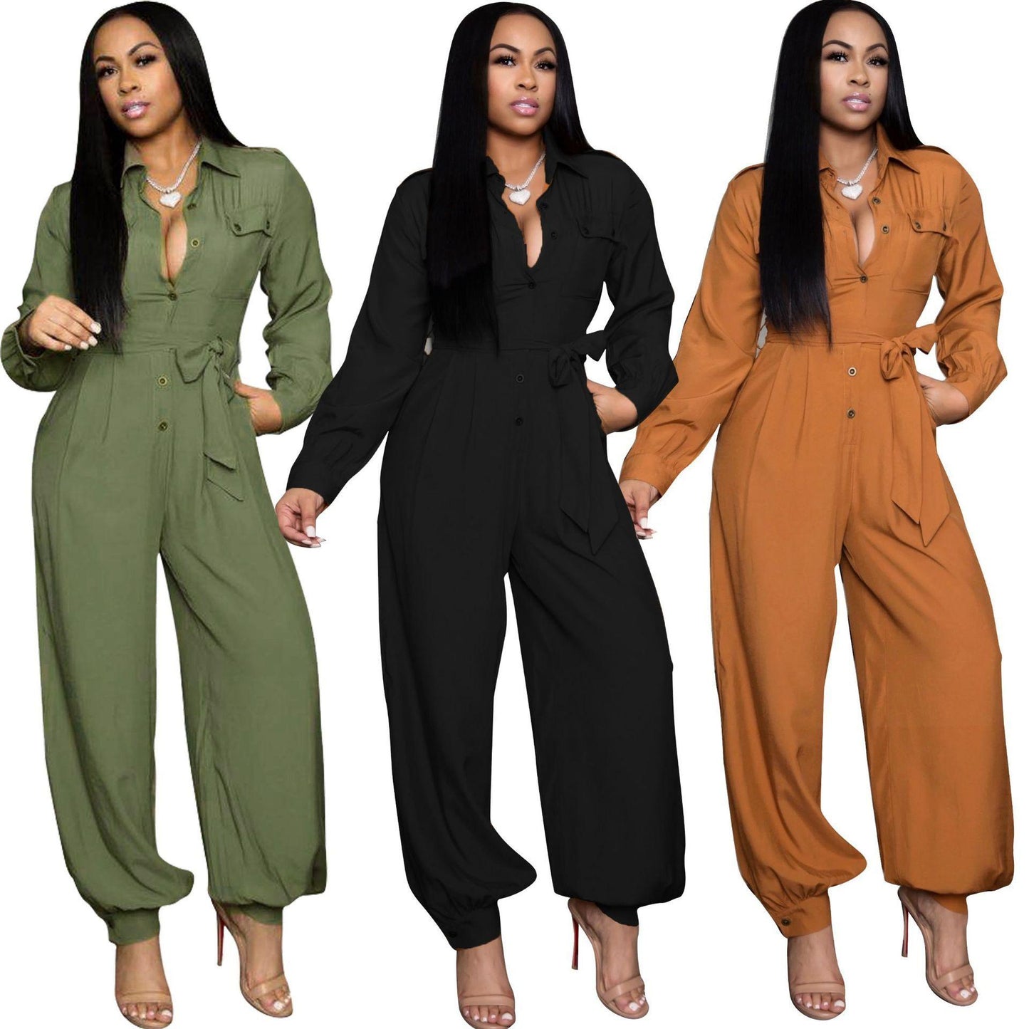 Solid Color Loose Jumpsuit Women