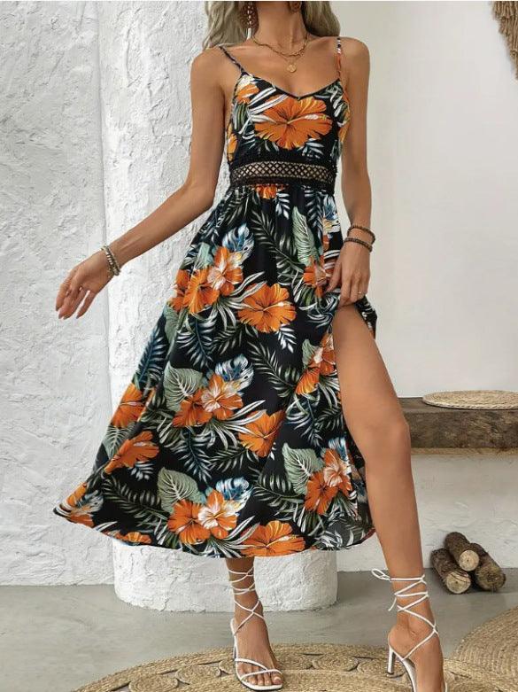 New summer holiday style elegant floral print dress