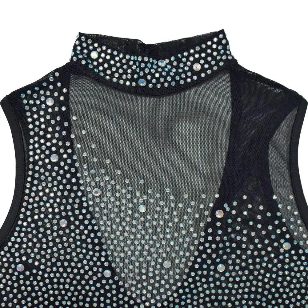 Women Lady Maxi Dress Elegant Rhinestone Decor Embellished