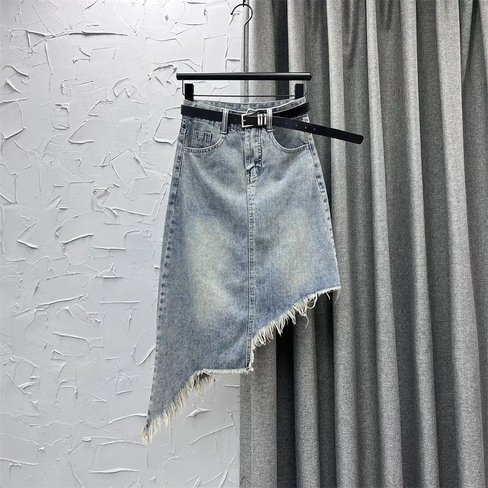 Female Jeans Skirts High Waist Fringe Midi Irregular Women's