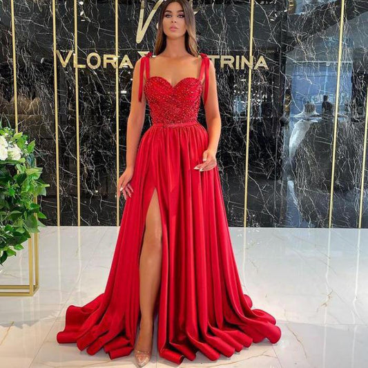 Long Banquet Evening Dress Suspenders Sequined Large Skirt