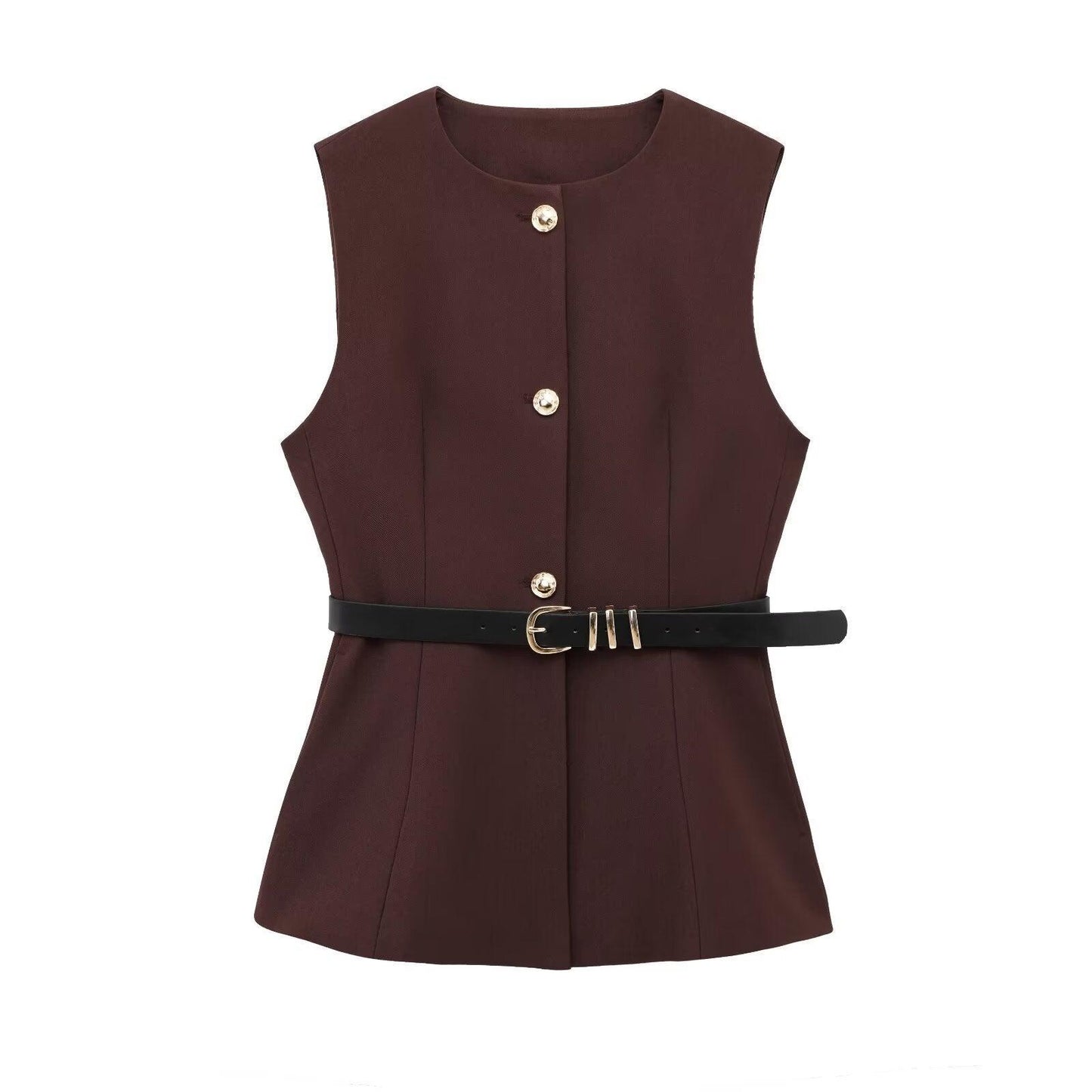Belt Simple Sleeveless Shirt