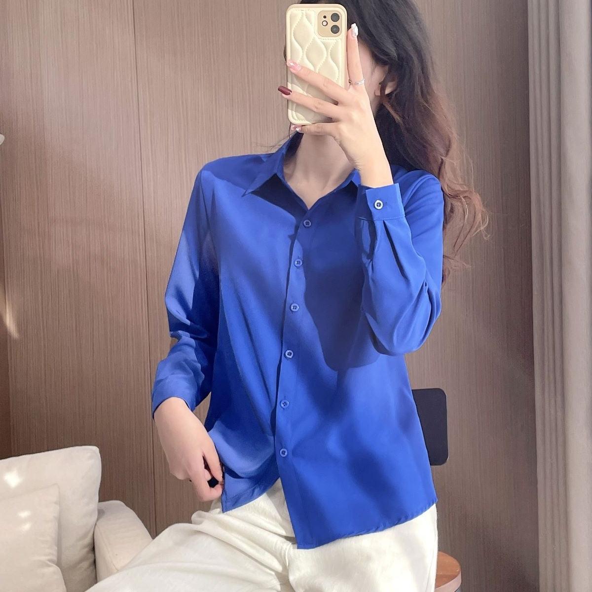 New shirt female long sleeve shirt blouse female version slim solid color