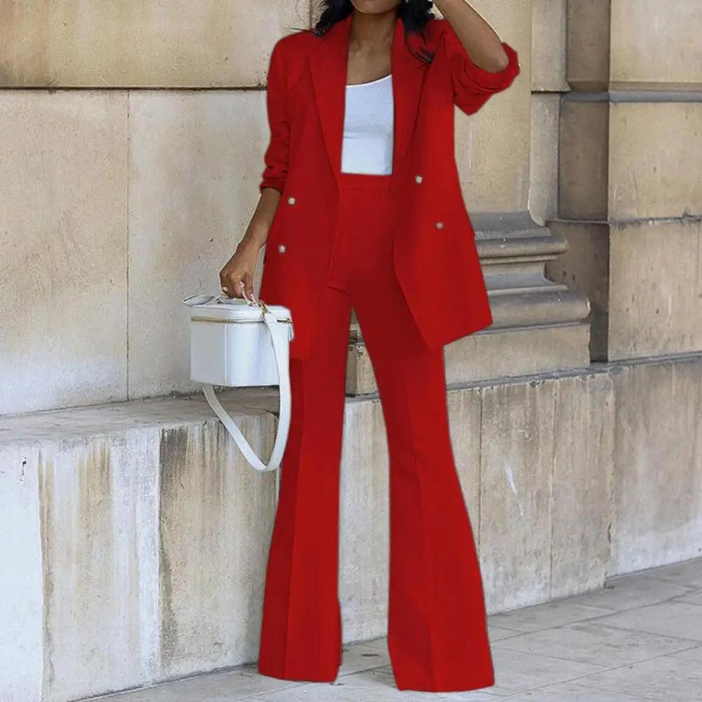 Elegant 1 Set Double Breasted Patchwork Temperament Suit Jacket Pants Long Sleeve