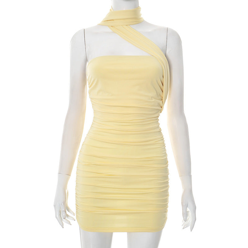 Pure Color Halter Ribbon Tube Top Sexy Dress