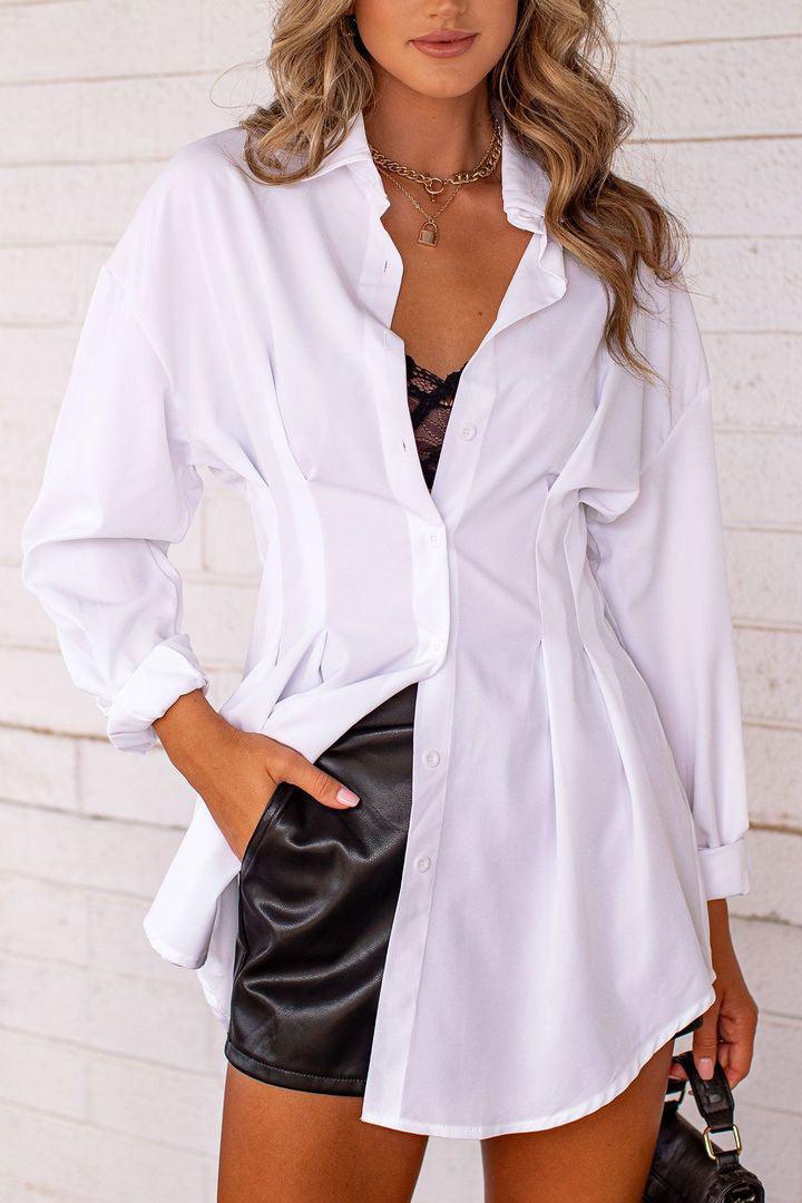 women's new solid color shirt waist dress