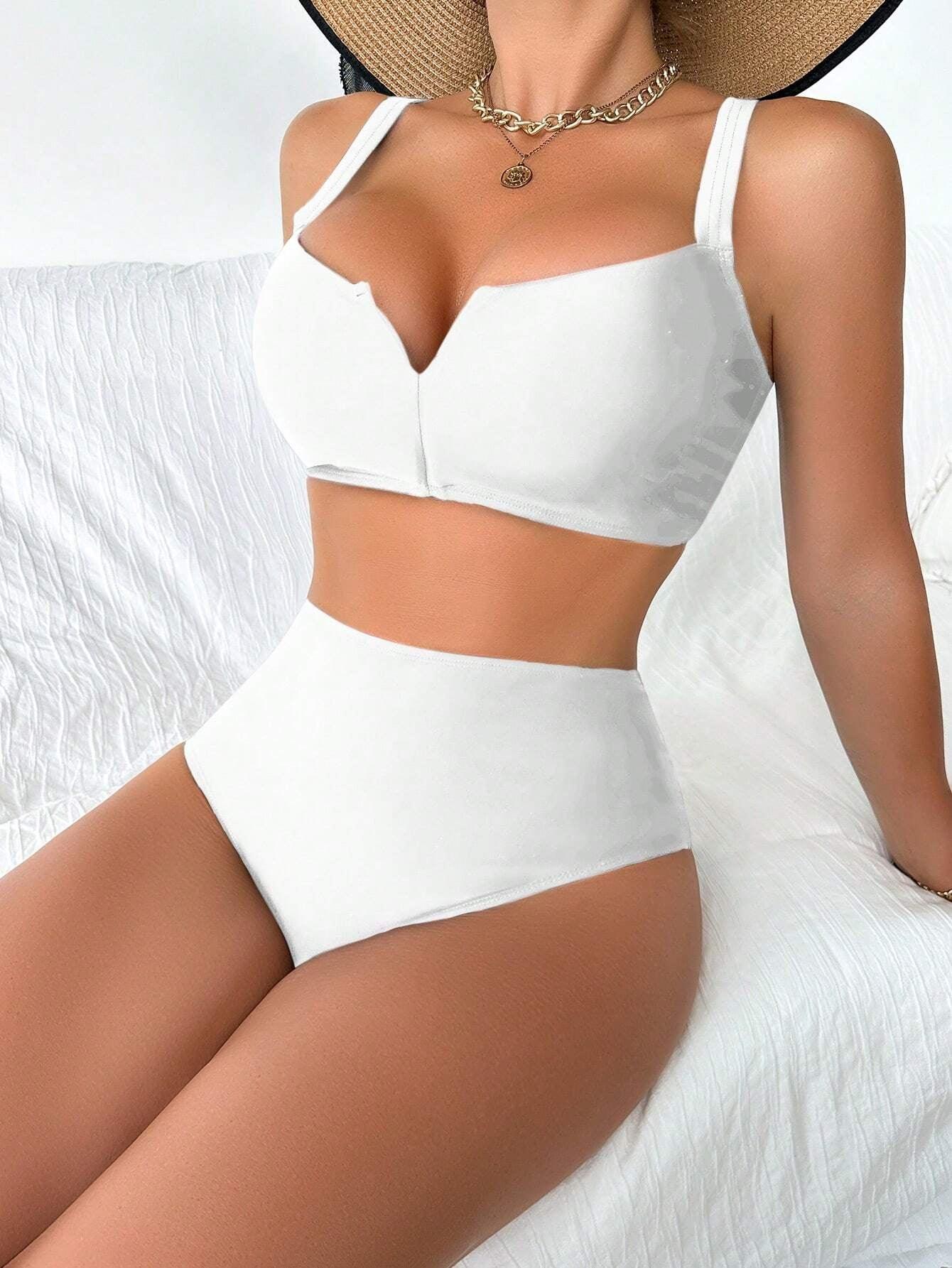 Swim Solid Color Push-Up Bikini Set, Summer Beach