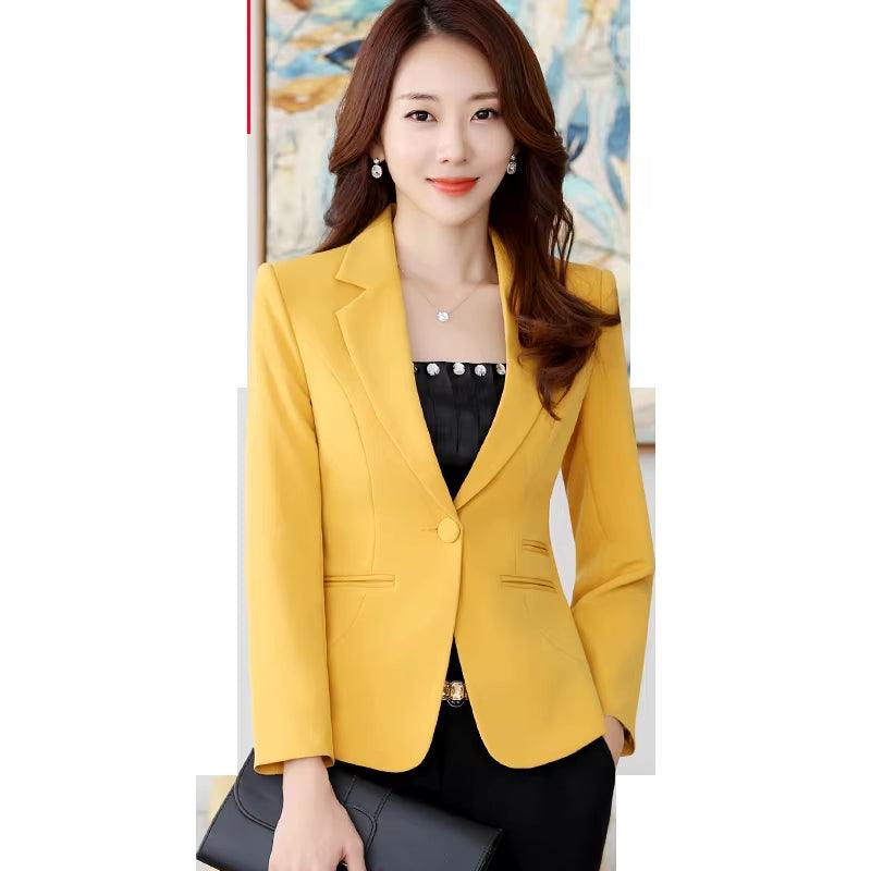 High-Quality Women Blazers Jacket Fall Office Lady Business Formal Wear Small Suit Single Button Blazer Coat Mujer Y89