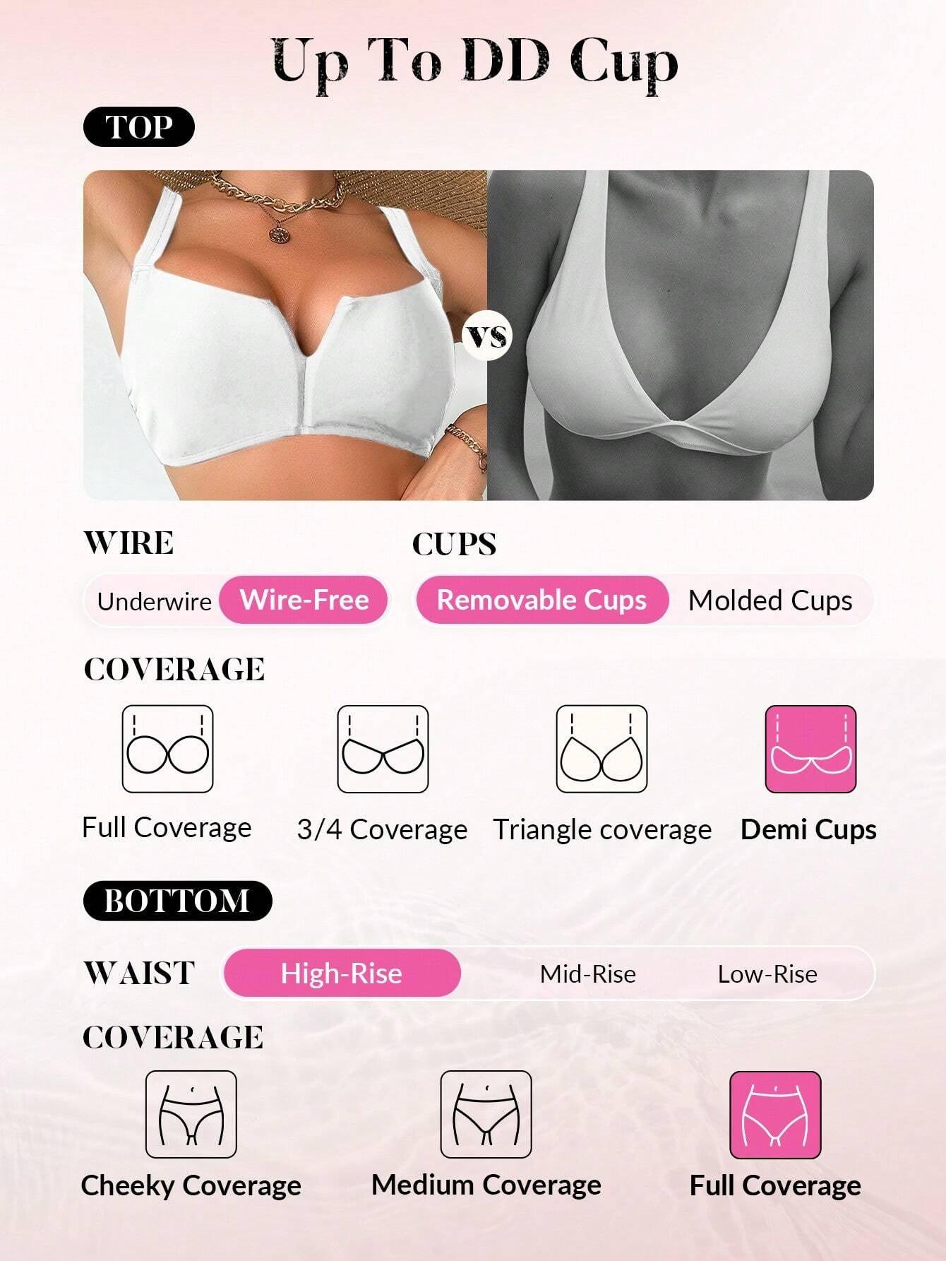 Swim Solid Color Push-Up Bikini Set, Summer Beach