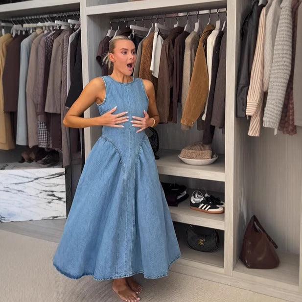 Summer New Sleeveless Backless Lace Up Denim Skirt For Women