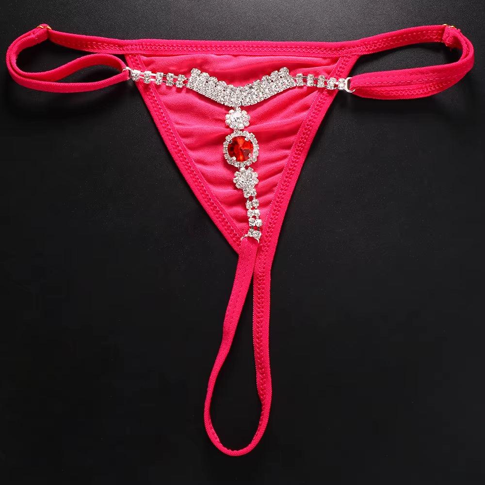 Stonefans Red Thong Swimsuit Bikini Panties for Women Jewelry Shapewear Fashion Sexy Beach New Body Chain Dress Waist Rhinestone