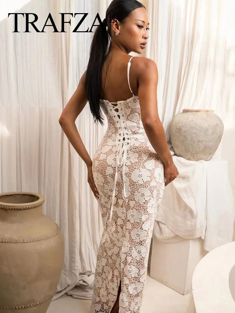 TRAFZA 2025 Women’s Party Sexy Suspender Midi Dress