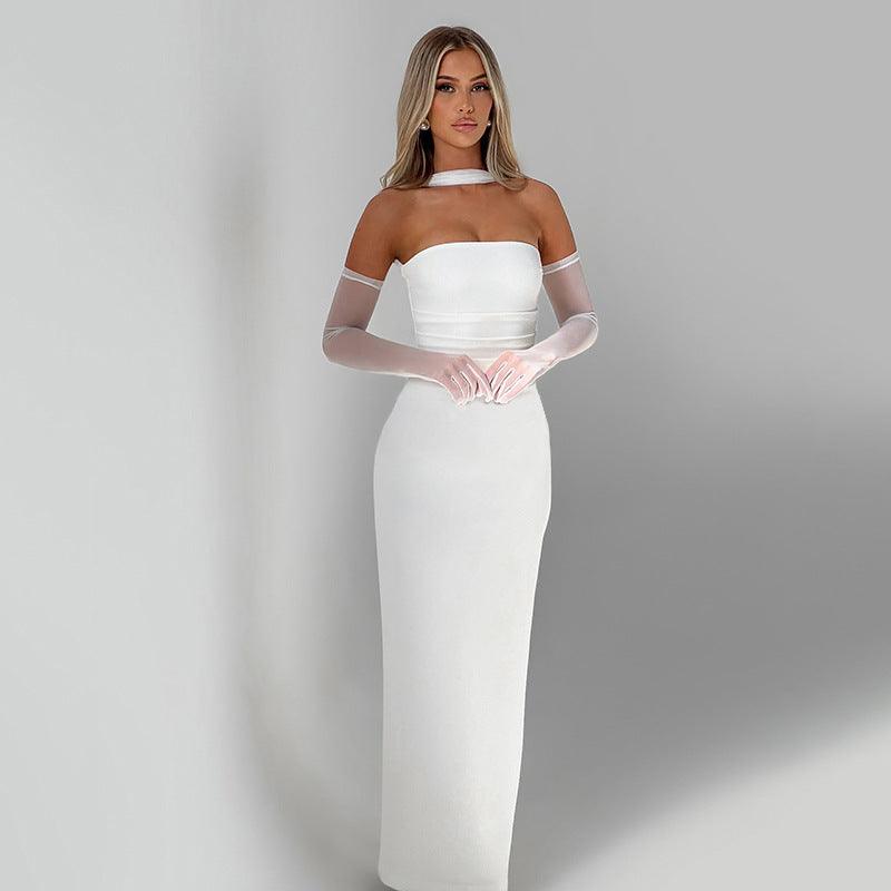 Women's waist waist waist long skirt gloves hanging neck streamers