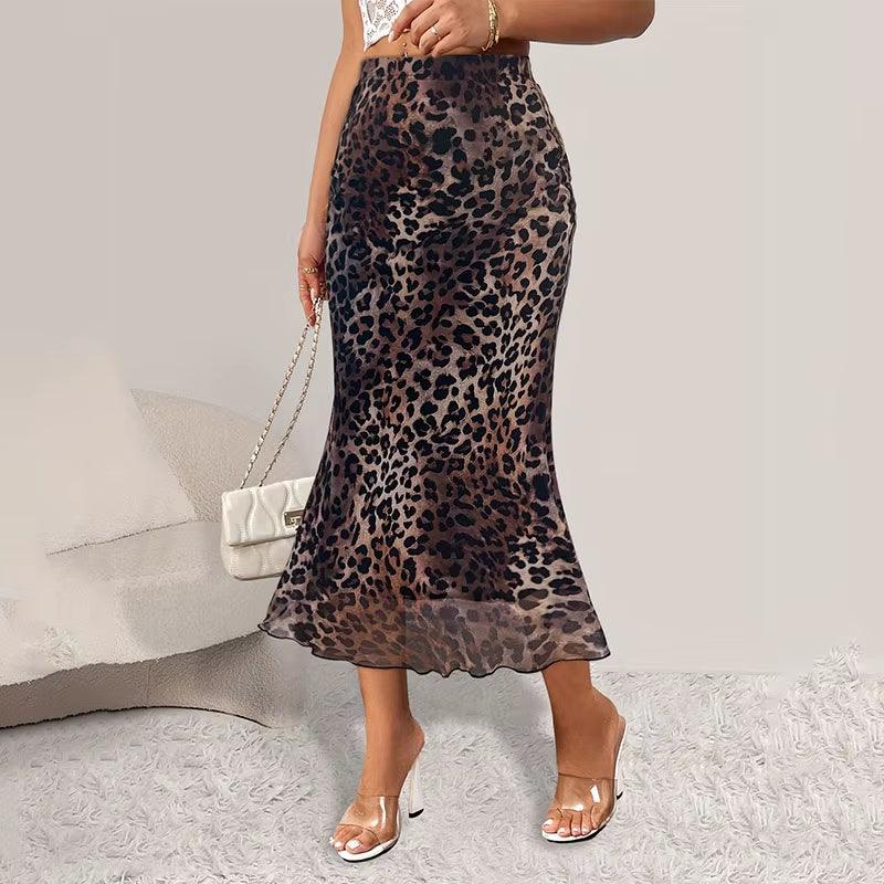 Women'S Half Skirt Classic High Waisted Office Female Loose A-Line Skirt Fashionable and Elegant Leopard Print Ladies Long Skirt