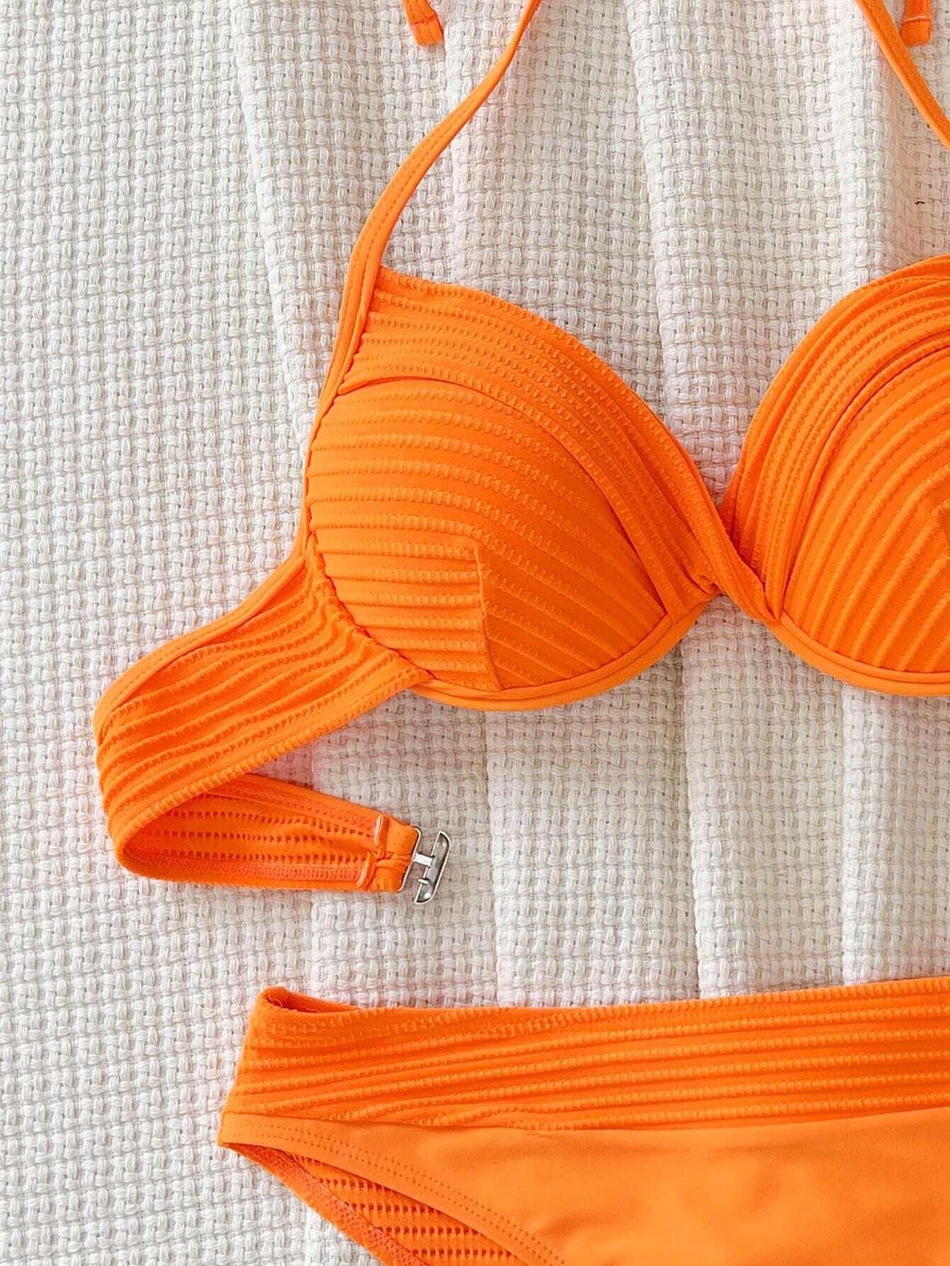 Swim SXY Holiday Solid Texture Separates Bikini Set with PUSH up and Underwire, Summer Beach
