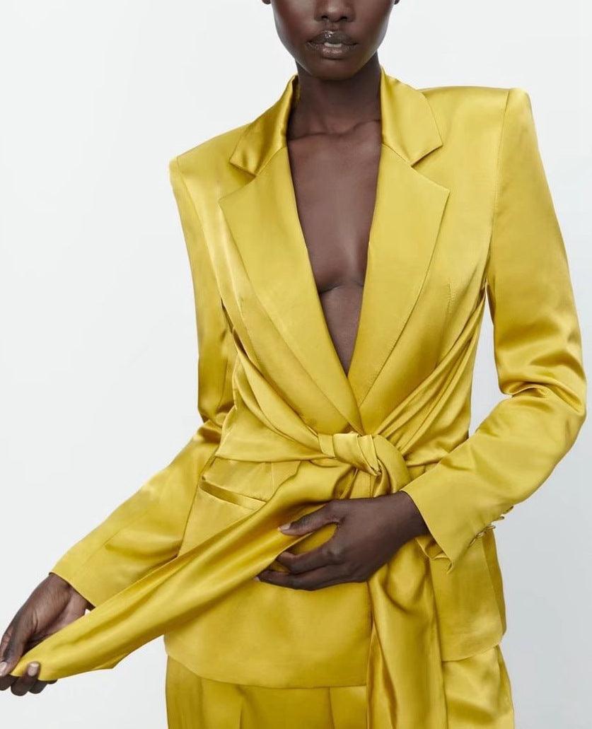 Women's bright yellow pantsuit