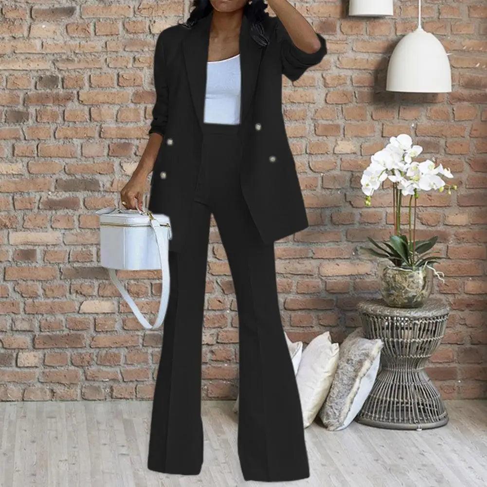 Elegant 1 Set Double Breasted Patchwork Temperament Suit Jacket Pants Long Sleeve
