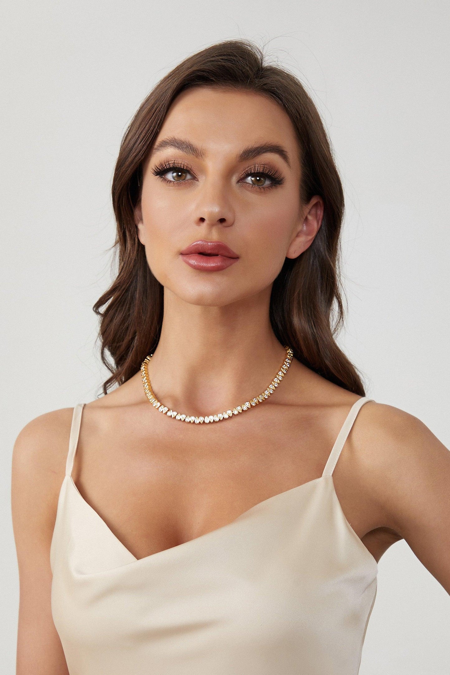 Gold Tear Shaped Zirconia Tennis Choker Necklace