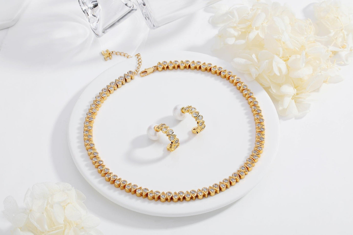 Gold Tear Shaped Zirconia Tennis Choker Necklace