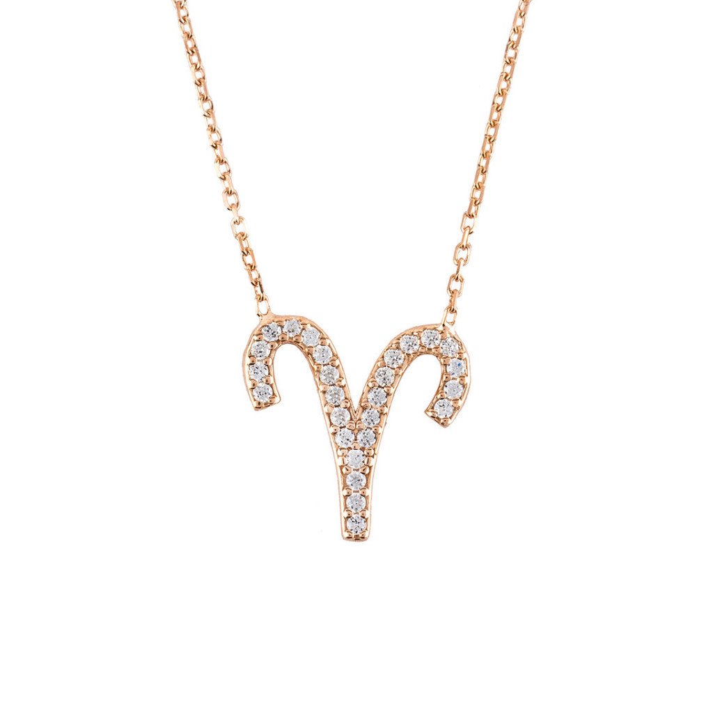 Zodiac Star Sign Pendant Necklace Rose Gold Aries