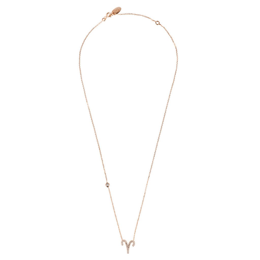 Zodiac Star Sign Pendant Necklace Rose Gold Aries