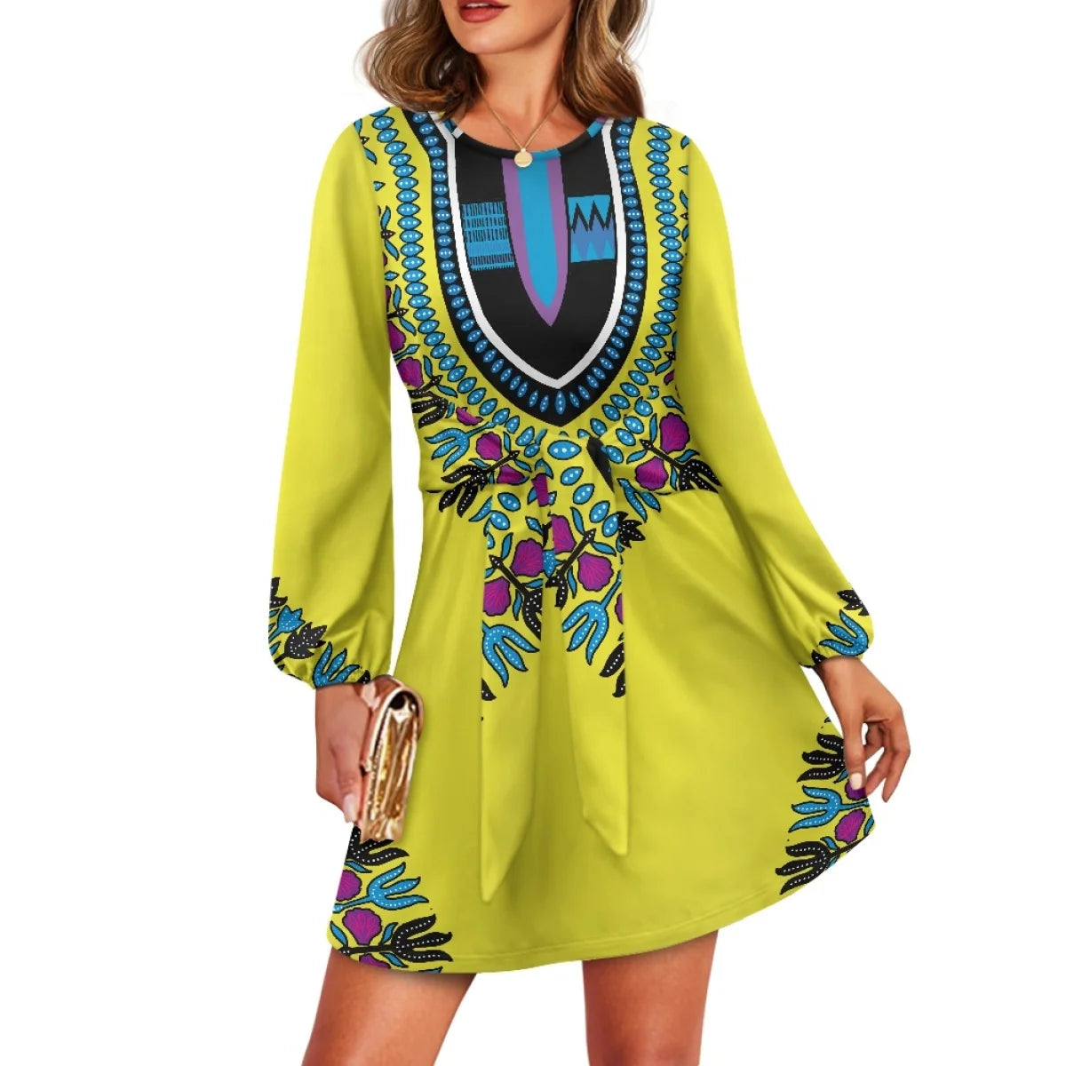 O neck women trumpet sleeve dress Polynesian tropical style women formal elegant evening dress 2025