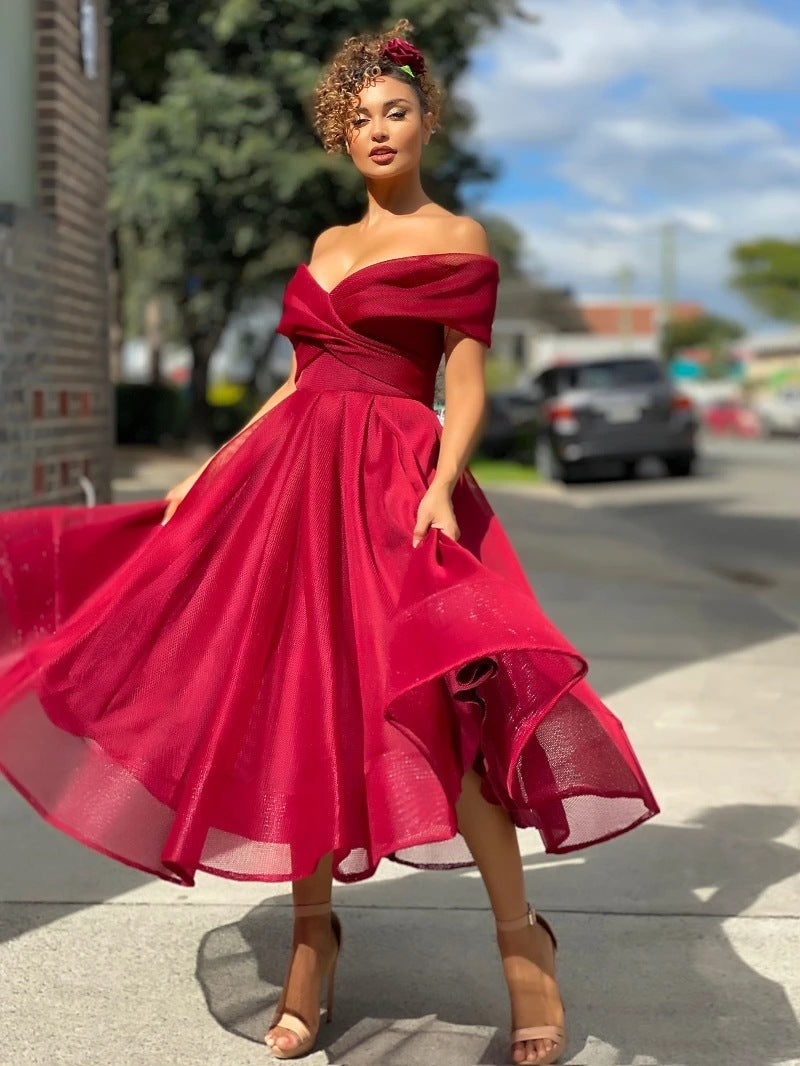 Womens Solid Casual Party Night Dress Club Off Shoulder