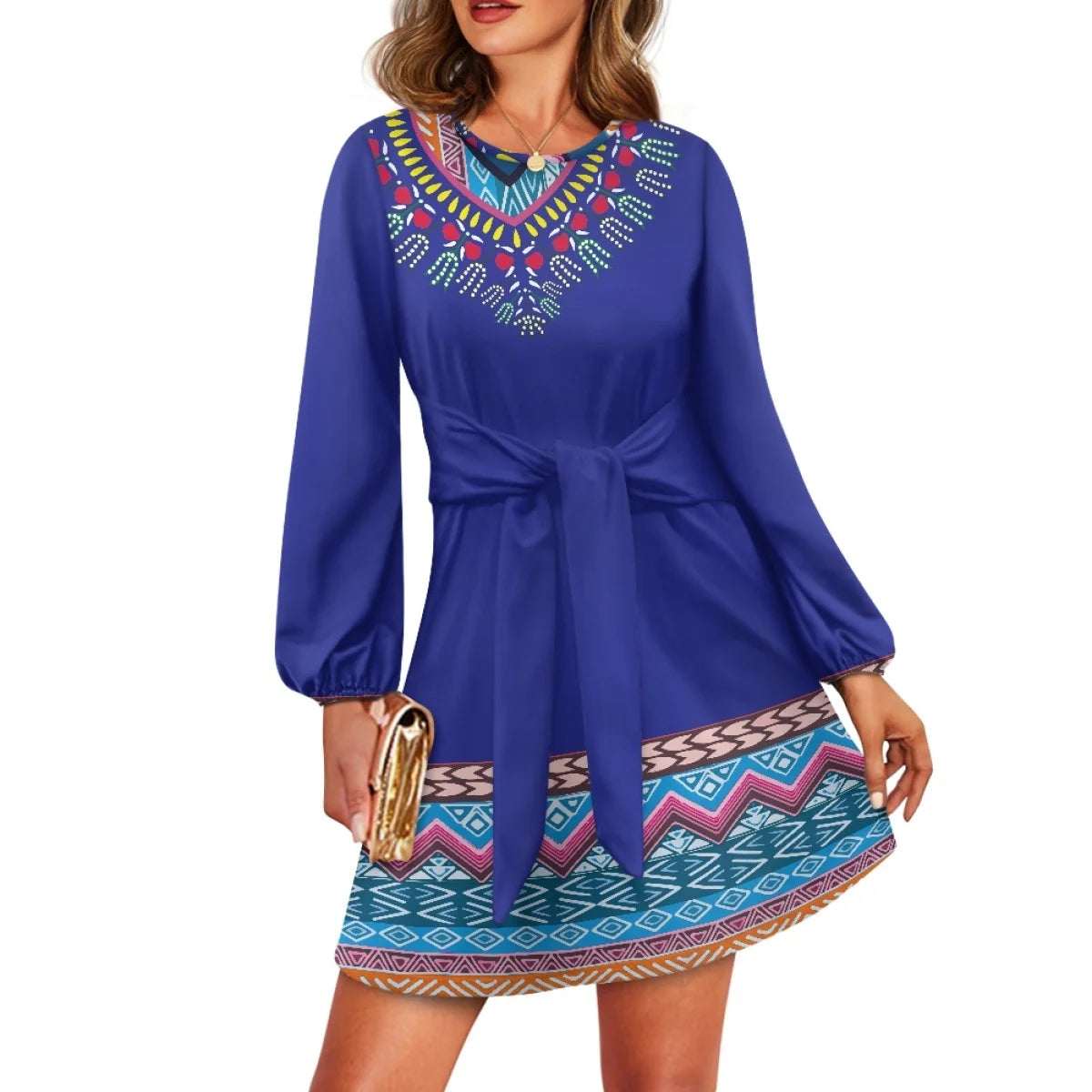 O neck women trumpet sleeve dress Polynesian tropical style women formal elegant evening dress 2025