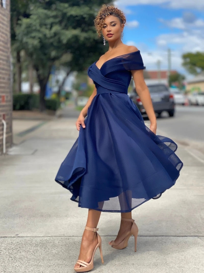 Womens Solid Casual Party Night Dress Club Off Shoulder