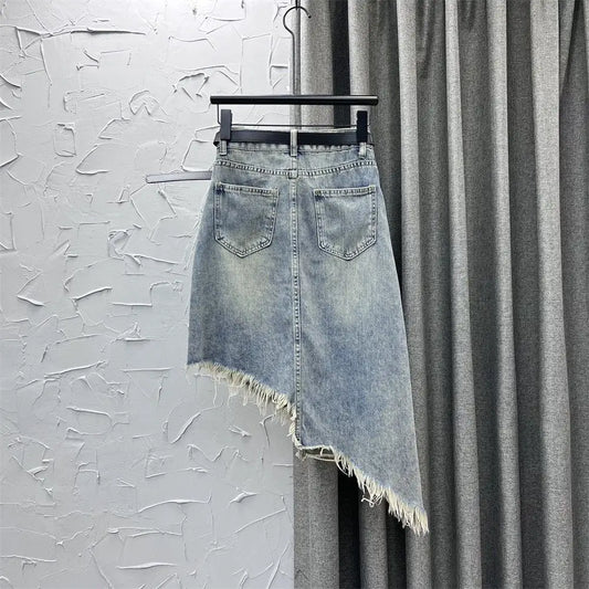 Female Jeans Skirts High Waist Fringe Midi Irregular Women's