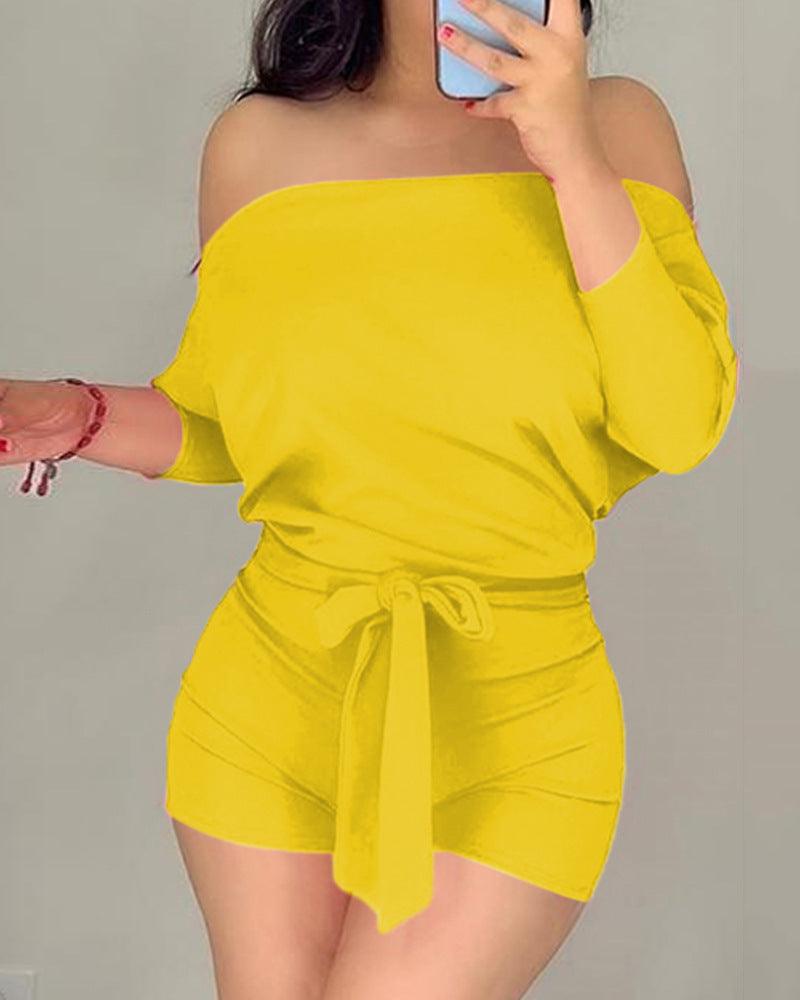 Rose solid color casual romper shorts