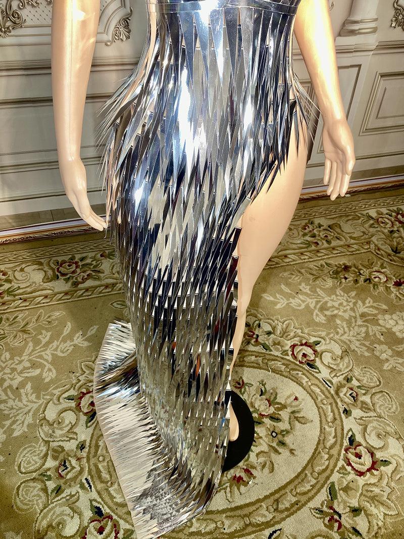 Luxury Evening Dress Sequined Design Side Slit Tail Slim Temperament