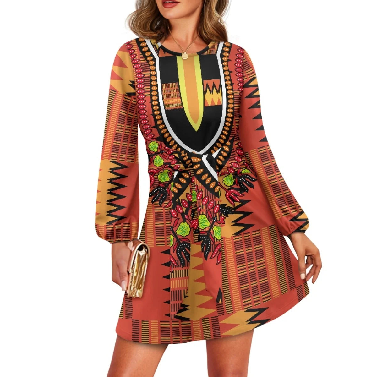 O neck women trumpet sleeve dress Polynesian tropical style women formal elegant evening dress 2025