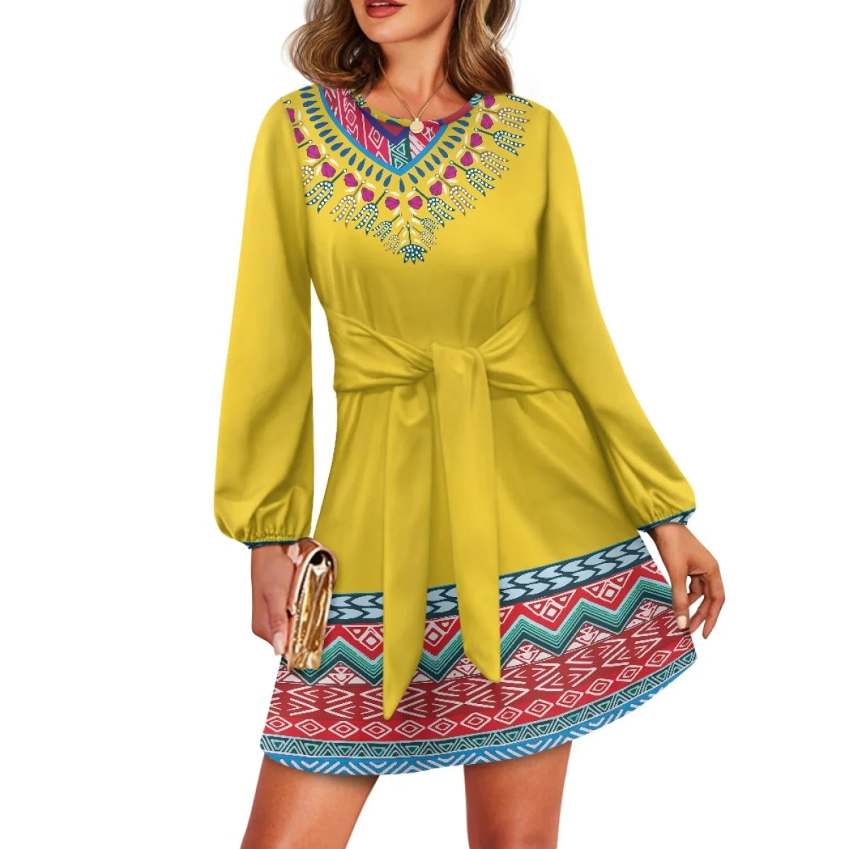 O neck women trumpet sleeve dress Polynesian tropical style women formal elegant evening dress 2025