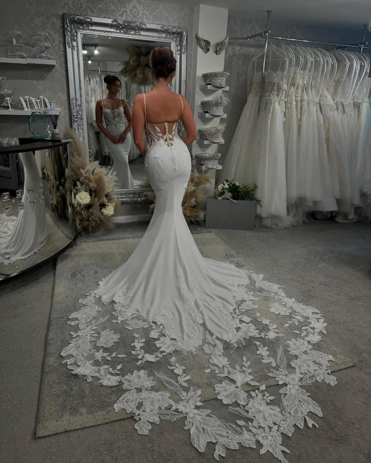 Spaghetti Straps Mermaid Wedding Dresses for Bride 2025 Lace Appliques Corset Bridal Gowns Beading Wedding Gowns
