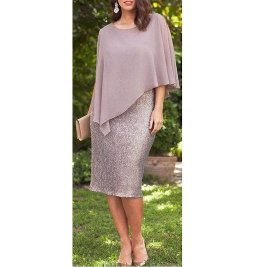 Solid Color Chiffon Two-piece Slim Fit Sheath Sexy Party Formal Dress