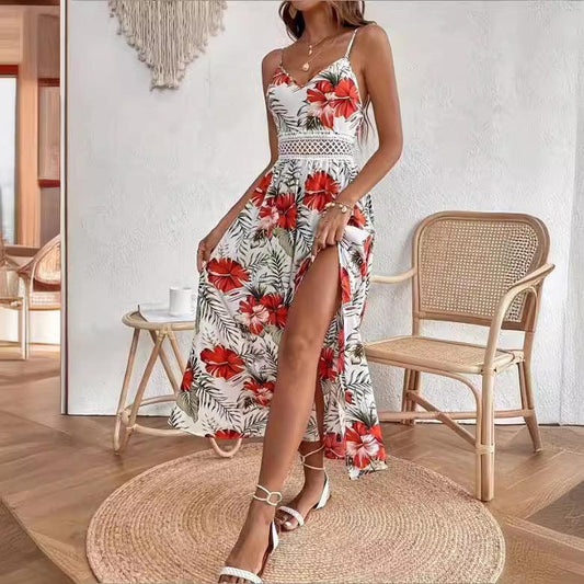 New summer holiday style elegant floral print dress
