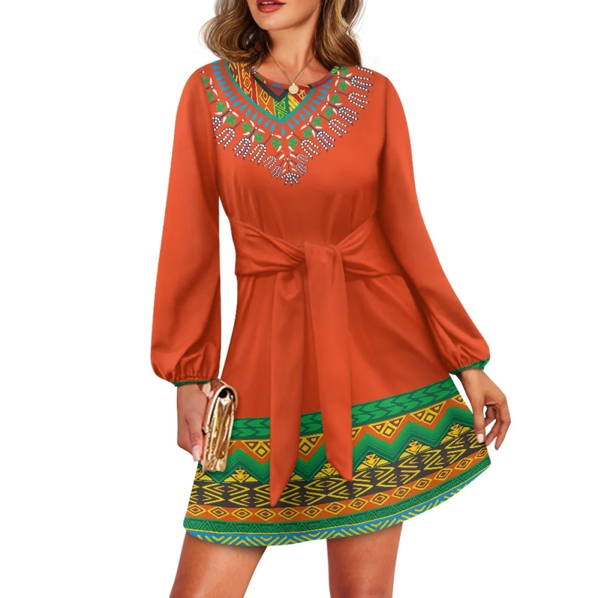 O neck women trumpet sleeve dress Polynesian tropical style women formal elegant evening dress 2025