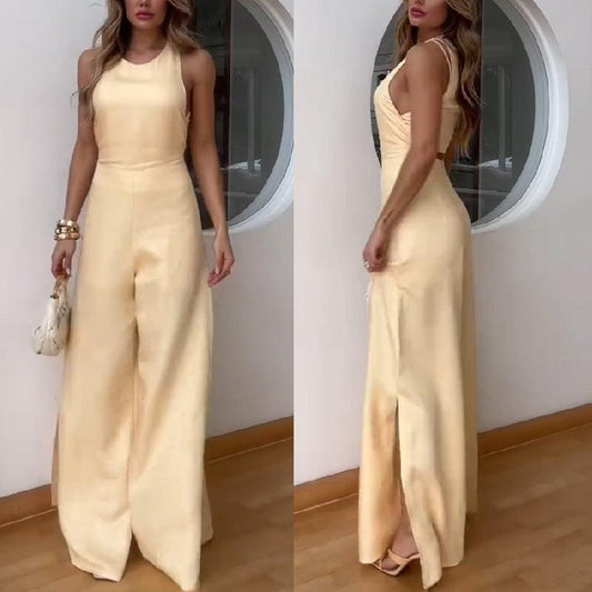 New Summer Solid Color Loose Trousers Jumpsuit For Women