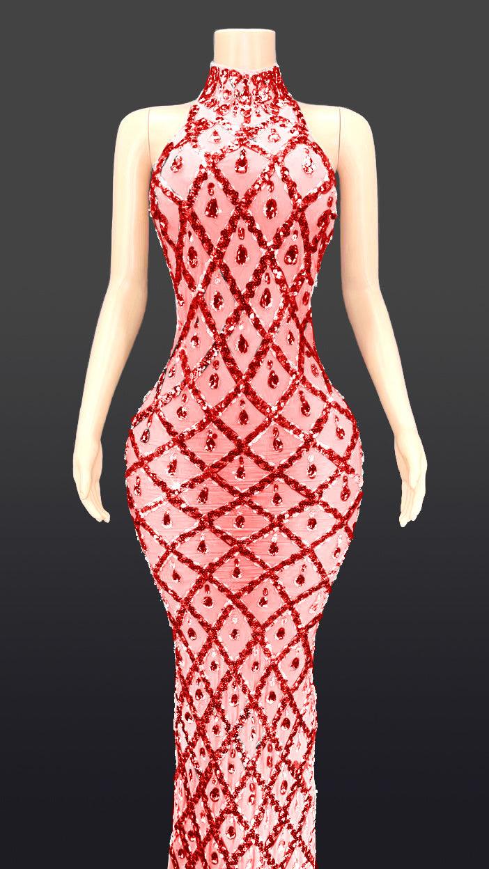 Shiny Rhinestone Silver Dress  Women's Evening Party Gown