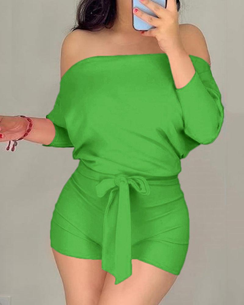 Rose solid color casual romper shorts