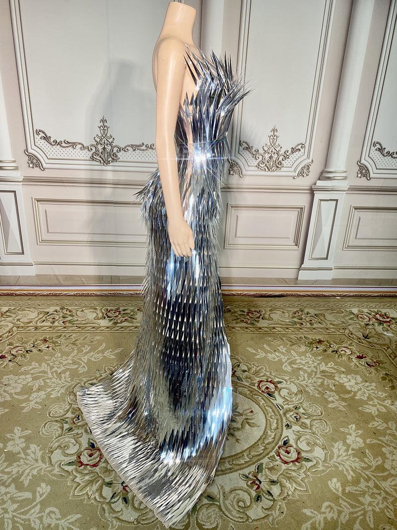 Luxury Evening Dress Sequined Design Side Slit Tail Slim Temperament