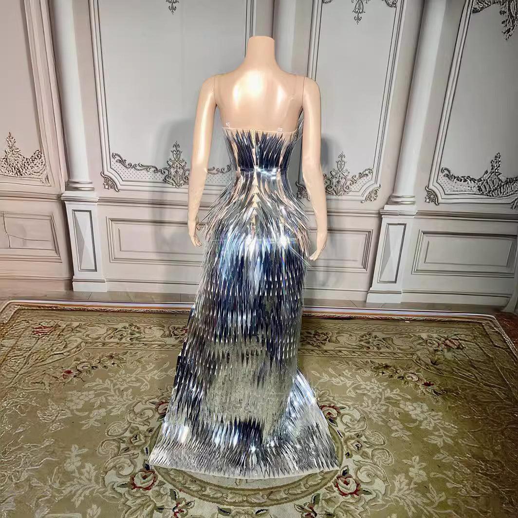 Luxury Evening Dress Sequined Design Side Slit Tail Slim Temperament
