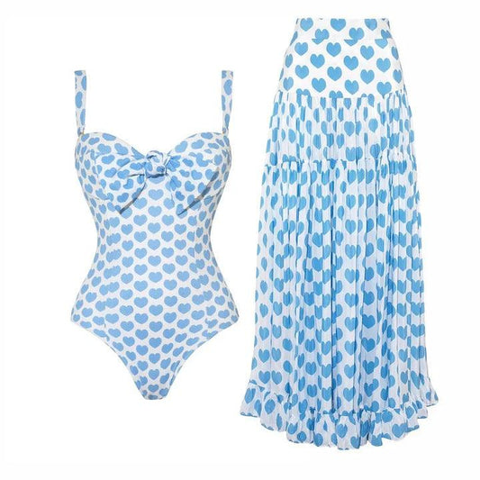Love printed vacation high waist split swimsuit set for women