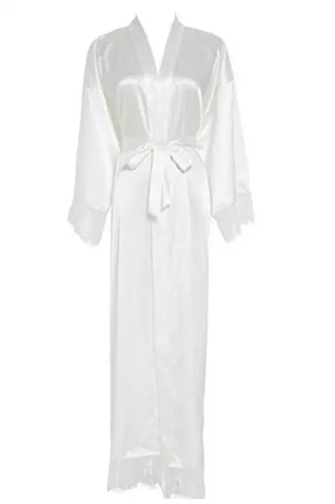 Summer Lace Patchwork Satin Kimono Robe Sexy Sleepwear